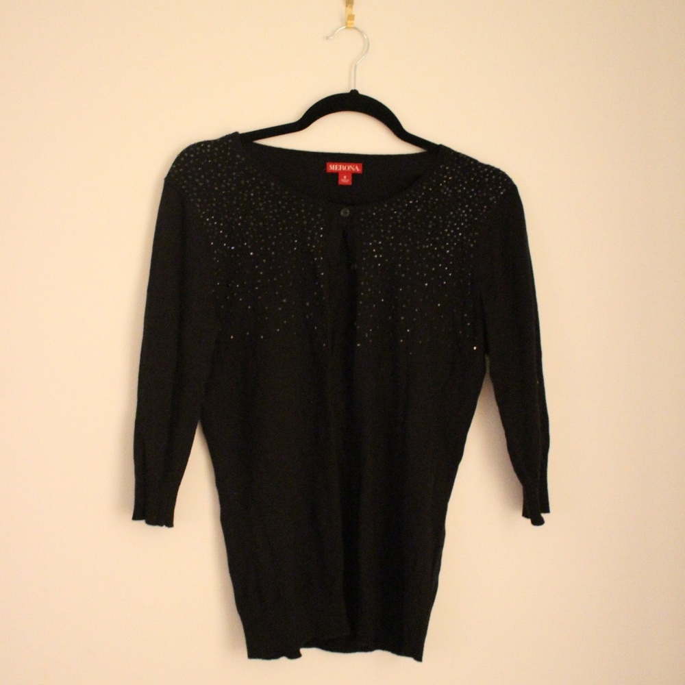 Black Cardigan With Stone Detailing